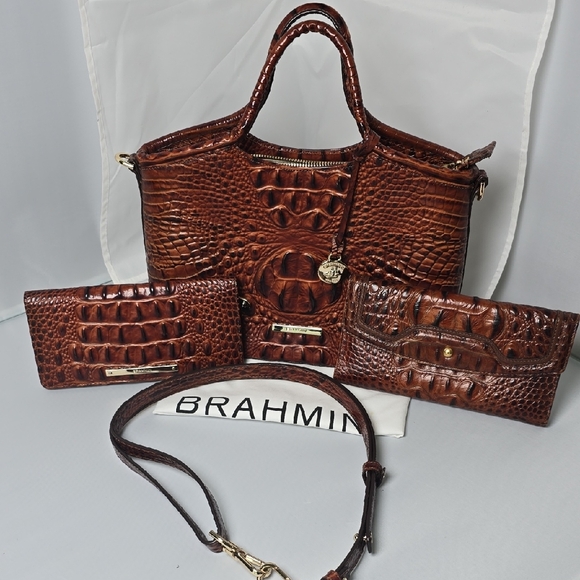 Brahmin Rich Brown Crocodile Embossed Satchel Set - Picture 15 of 15